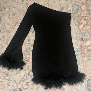 SHEIN One shoulder black feather mini dress